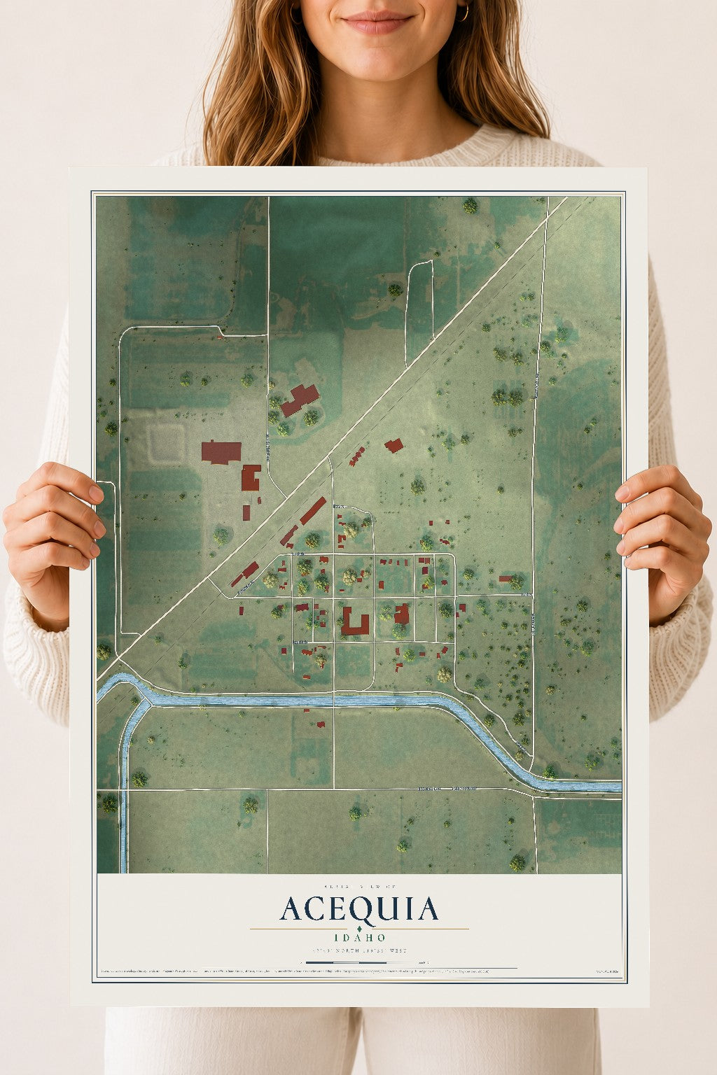 Map of Acequia, Idaho, 18 x 24 inch unframed archival matte print