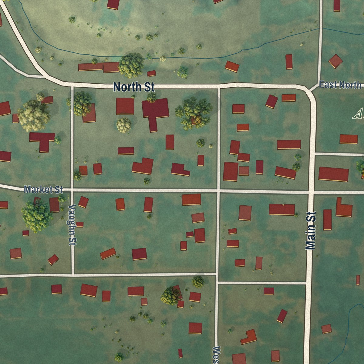 Close-up of the map of Albion, Idaho print showing street and building detail