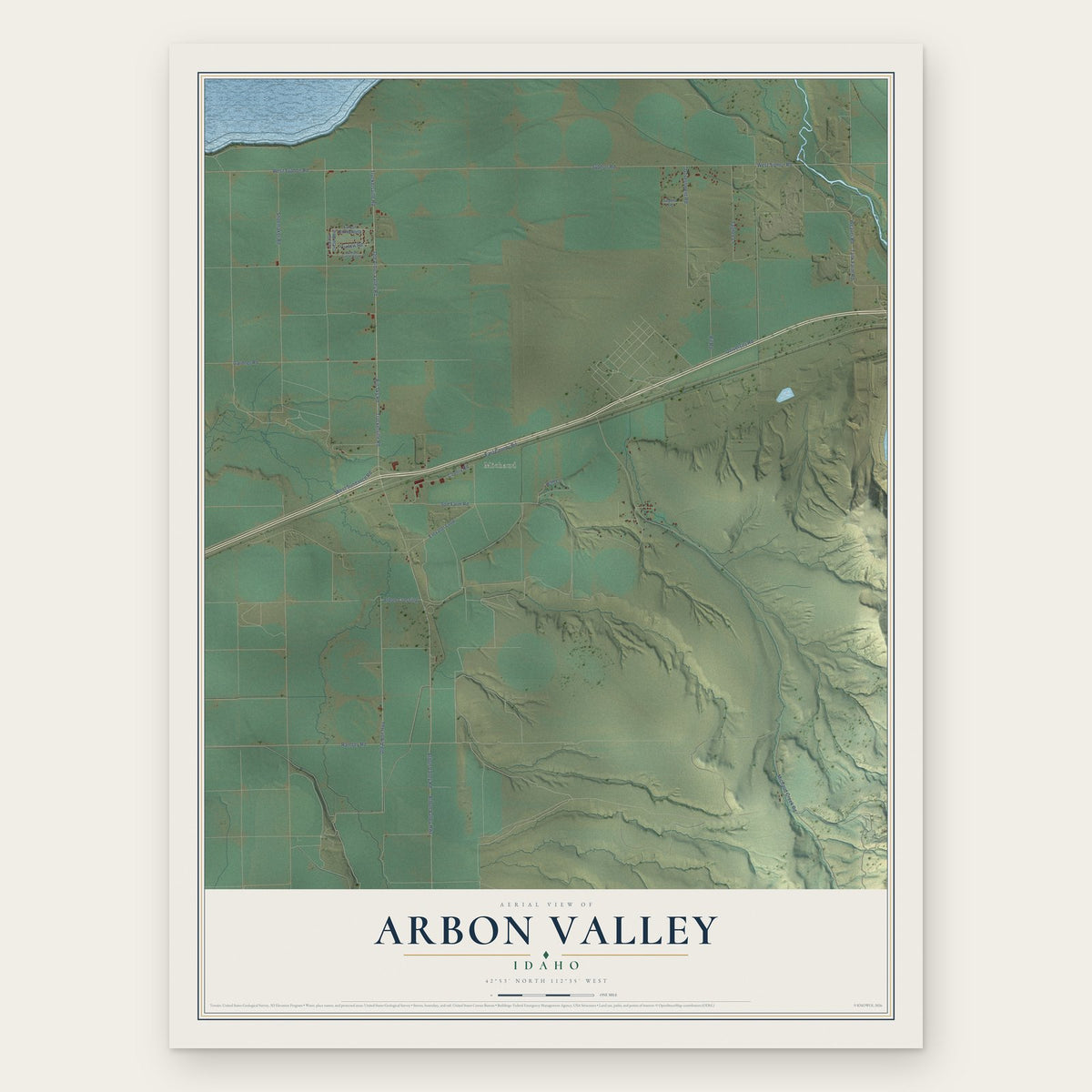 Arbon Valley, Idaho map print, the full design