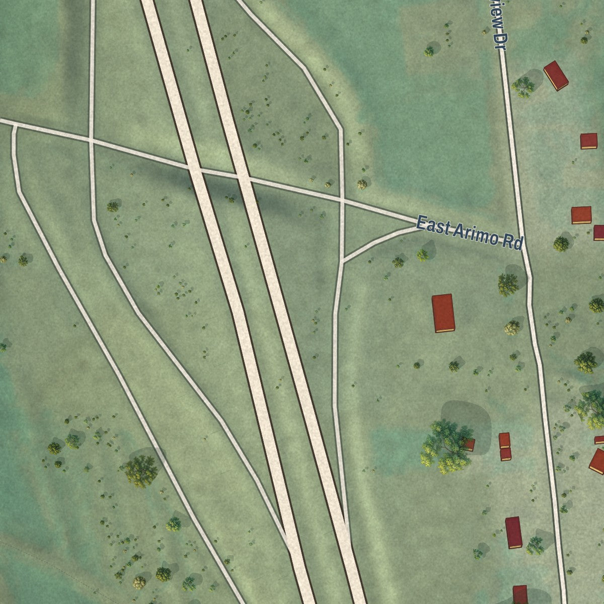 Second close-up of the map of Arimo, Idaho print showing more streets and buildings