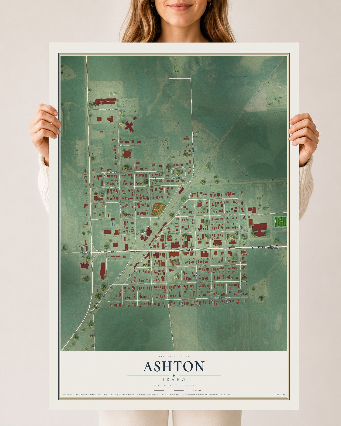 Map of Ashton, Idaho, 24 x 36 inch unframed archival matte print