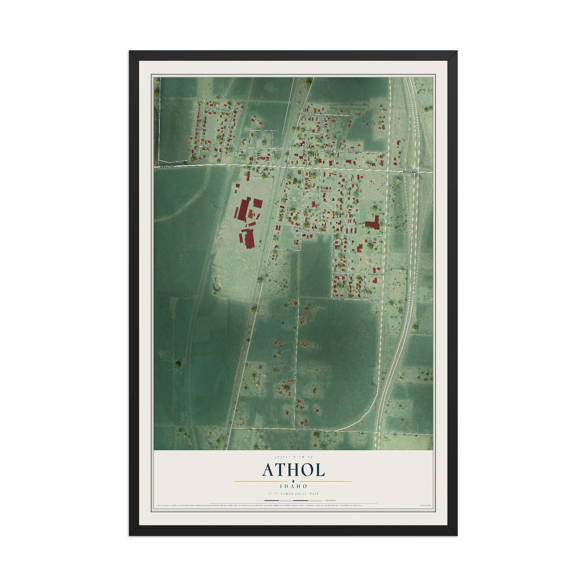 Map of Athol, Idaho, 12 x 18 inch print in a black wood frame