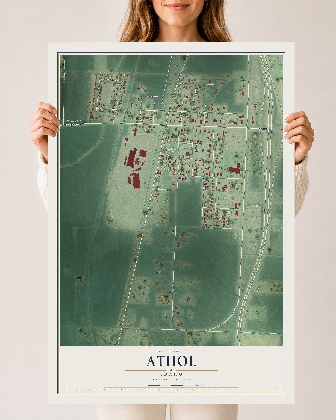 Map of Athol, Idaho, 24 x 36 inch unframed archival matte print