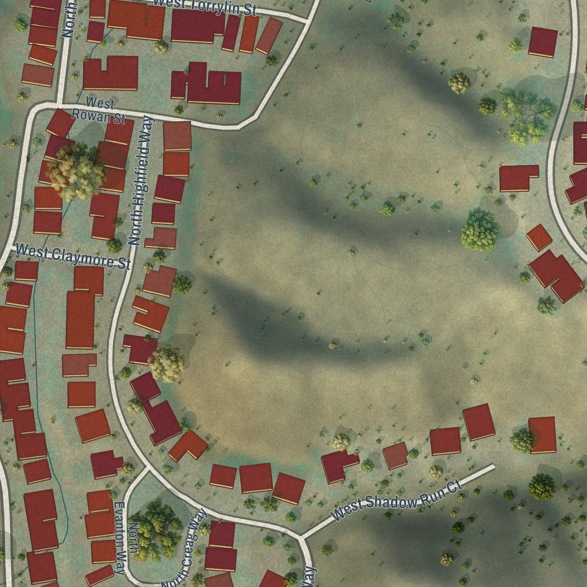 Close-up of the map of Avimor, Idaho print showing street and building detail