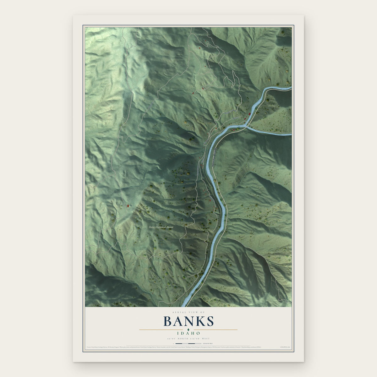 Banks, Idaho map print, the full design