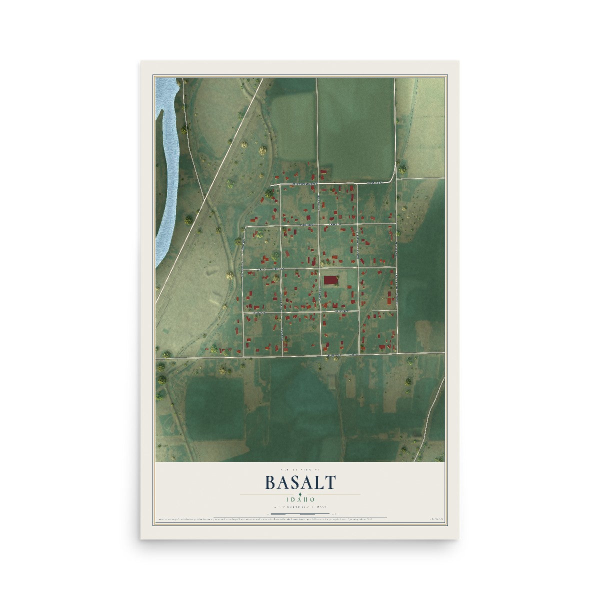 Map of Basalt, Idaho, 12 x 18 inch unframed archival matte print