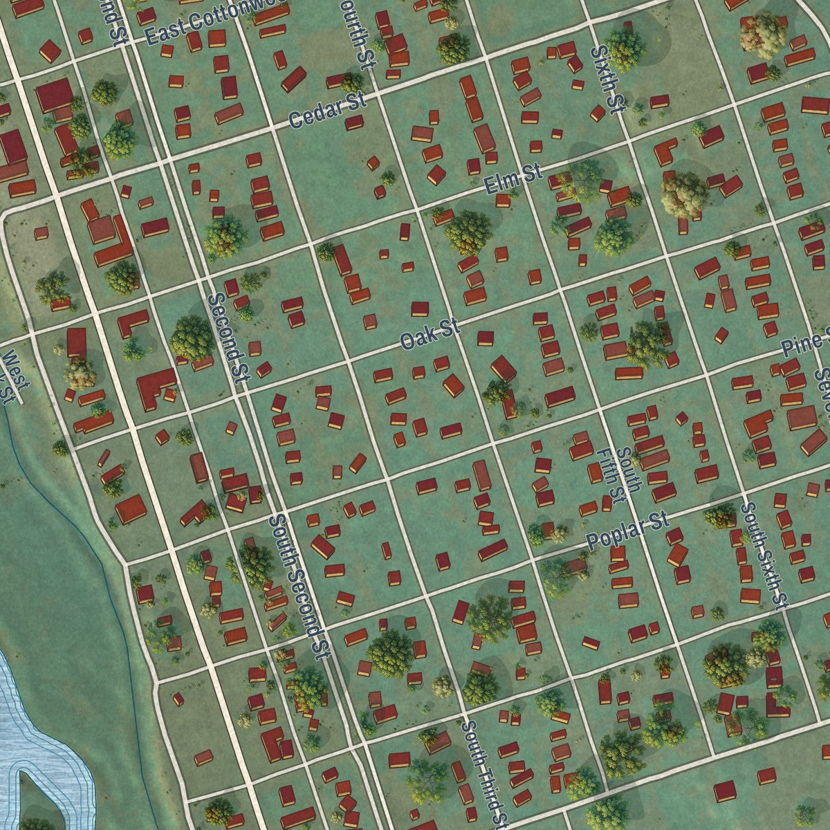Close-up of the map of Bellevue, Idaho print showing street and building detail