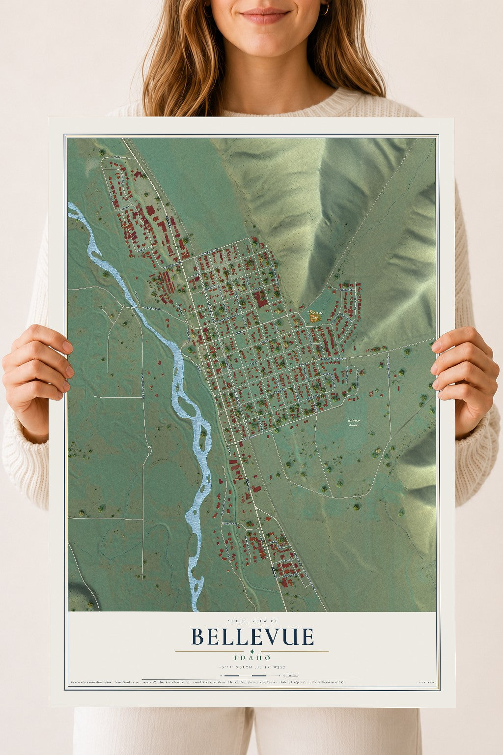 Map of Bellevue, Idaho, 18 x 24 inch unframed archival matte print