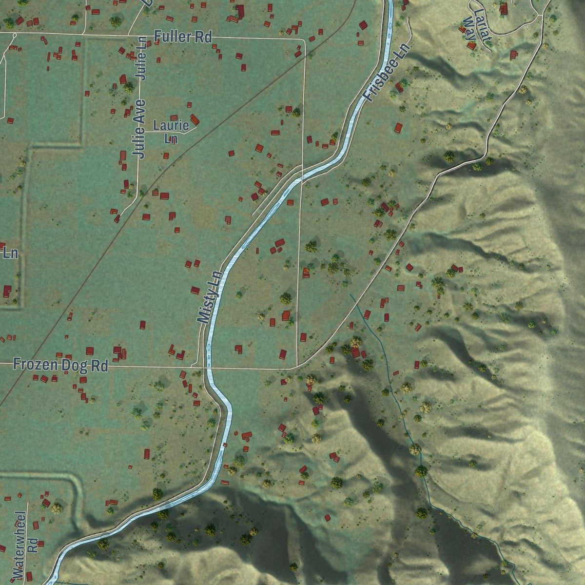 Close-up of the map of Black Canyon, Idaho print showing street and building detail