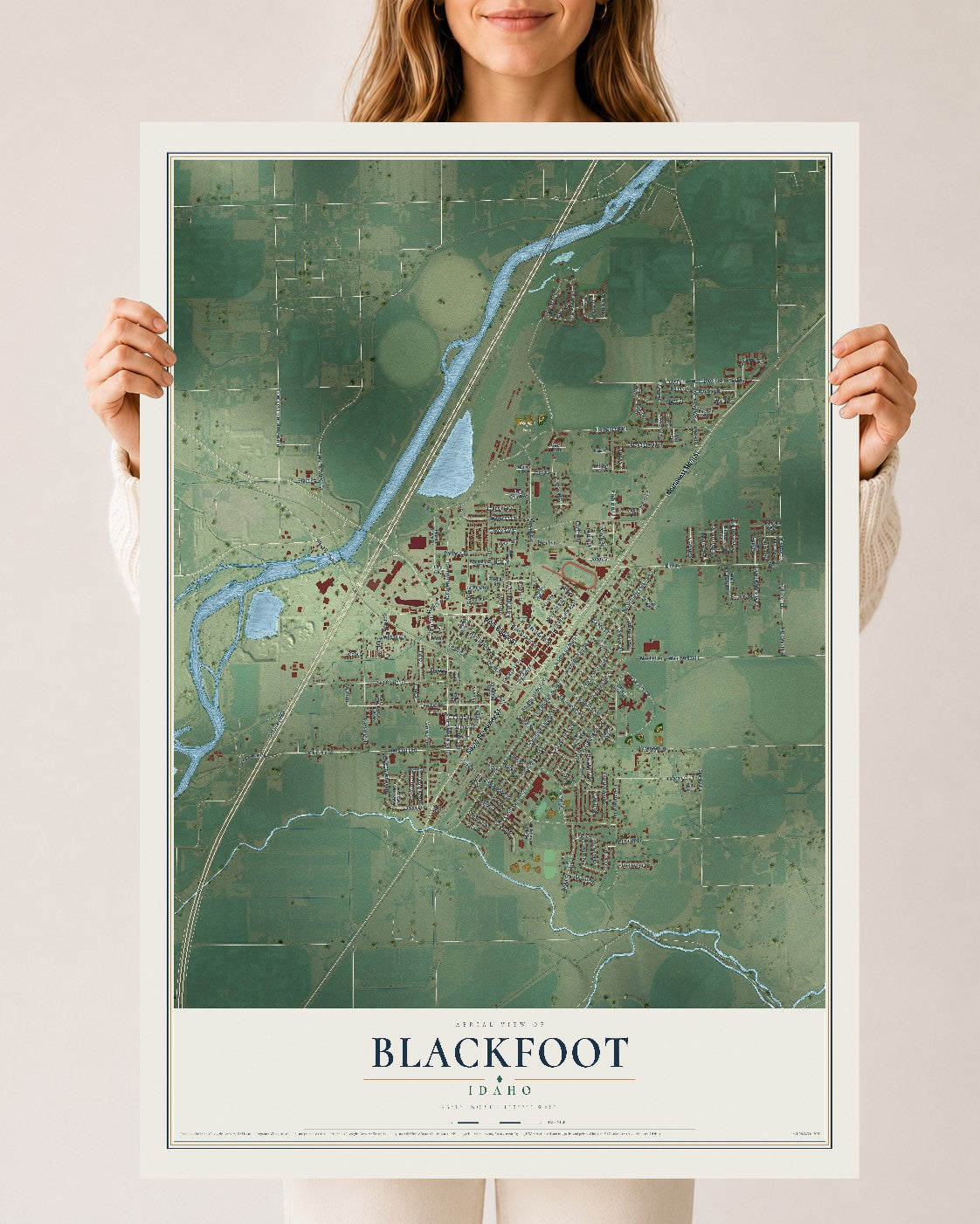 Map of Blackfoot, Idaho, 24 x 36 inch unframed archival matte print