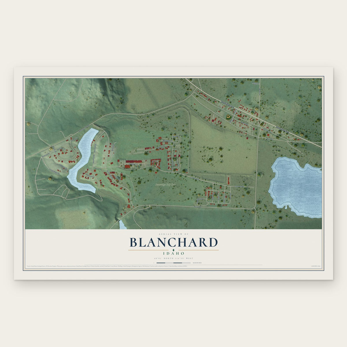Blanchard, Idaho map print, the full design