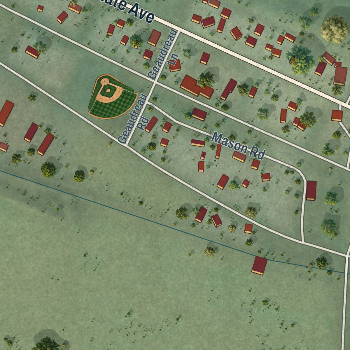 Close-up of the map of Blanchard, Idaho print showing street and building detail