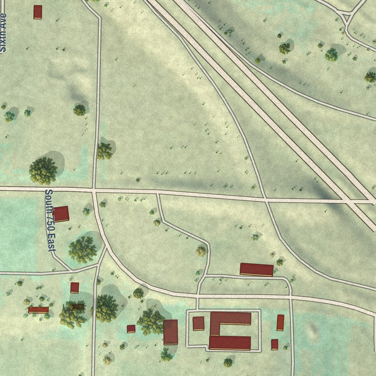 Second close-up of the map of Bliss, Idaho print showing more streets and buildings