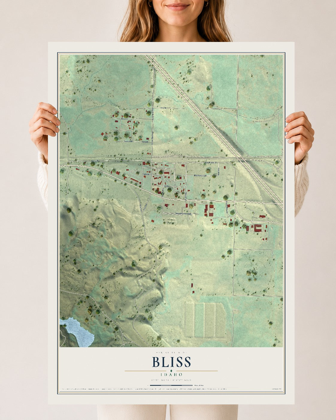 Map of Bliss, Idaho, 24 x 36 inch unframed archival matte print