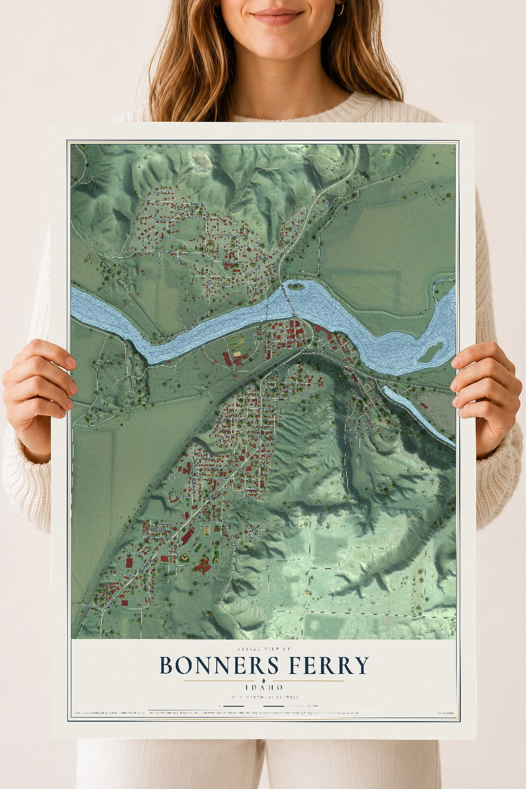 Map of Bonners Ferry, Idaho, 18 x 24 inch unframed archival matte print