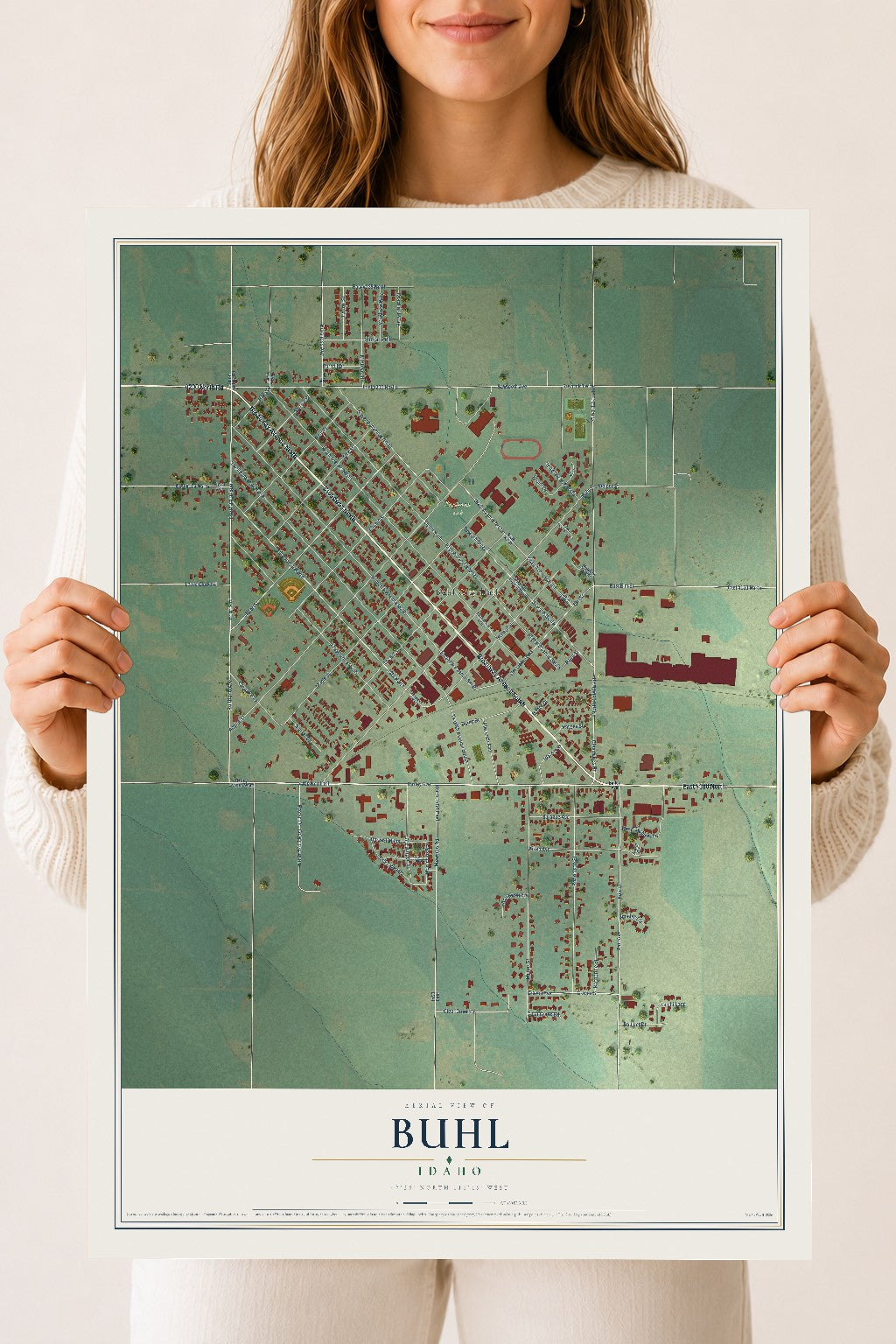 Map of Buhl, Idaho, 18 x 24 inch unframed archival matte print