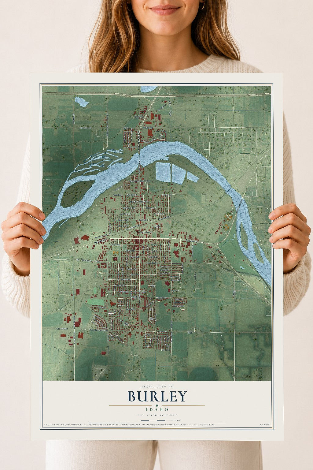 Map of Burley, Idaho, 18 x 24 inch unframed archival matte print