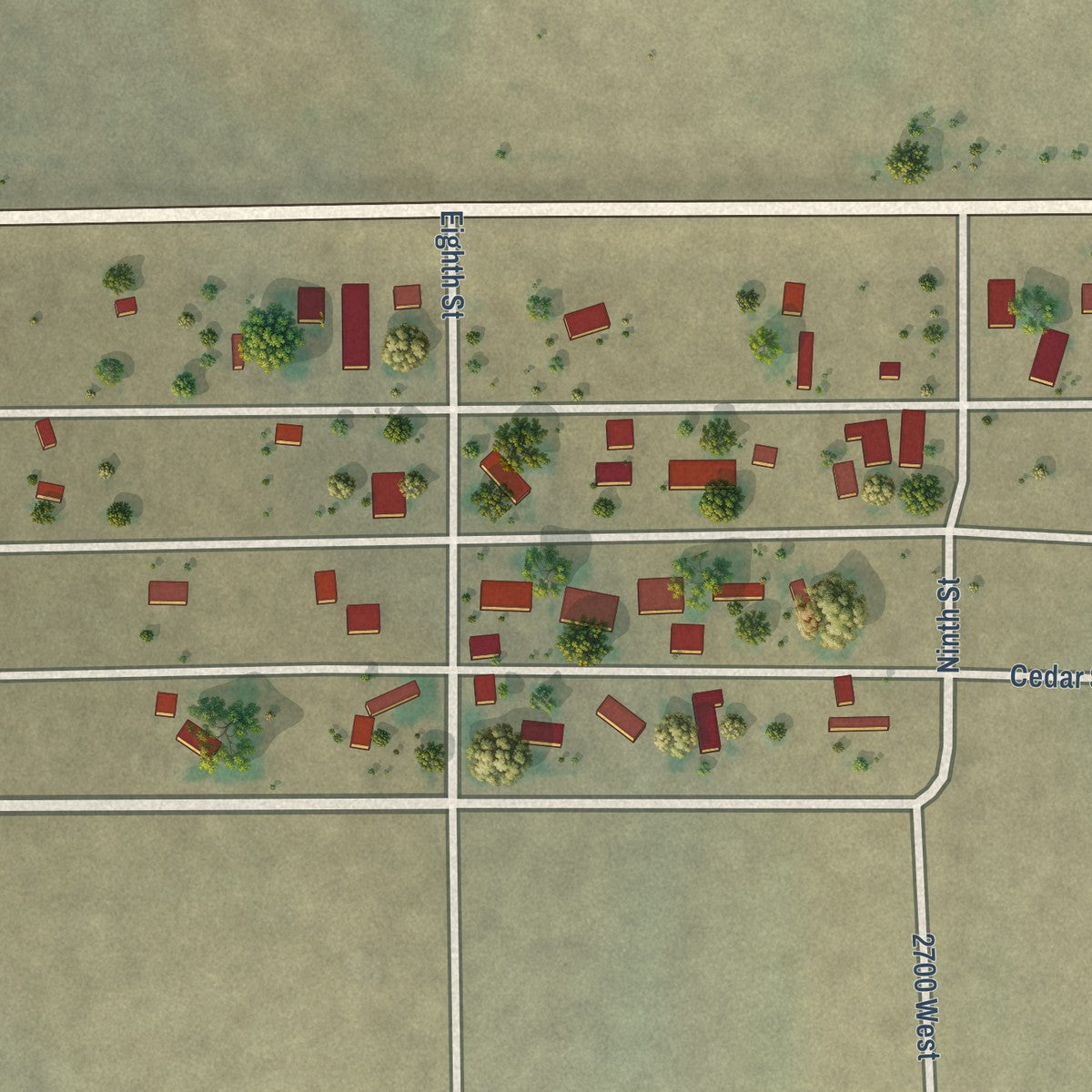 Close-up of the map of Butte City, Idaho print showing street and building detail