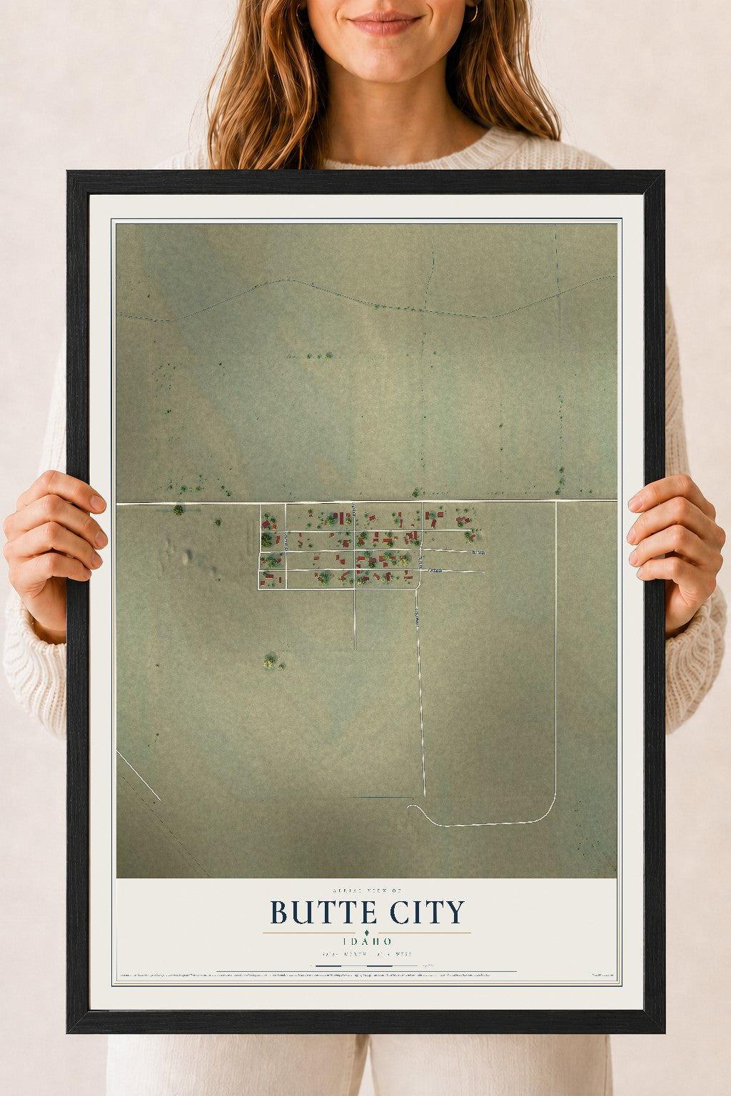 Map of Butte City, Idaho, 18 x 24 inch print in a black wood frame
