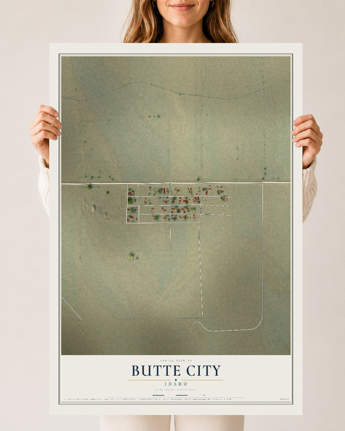 Map of Butte City, Idaho, 24 x 36 inch unframed archival matte print