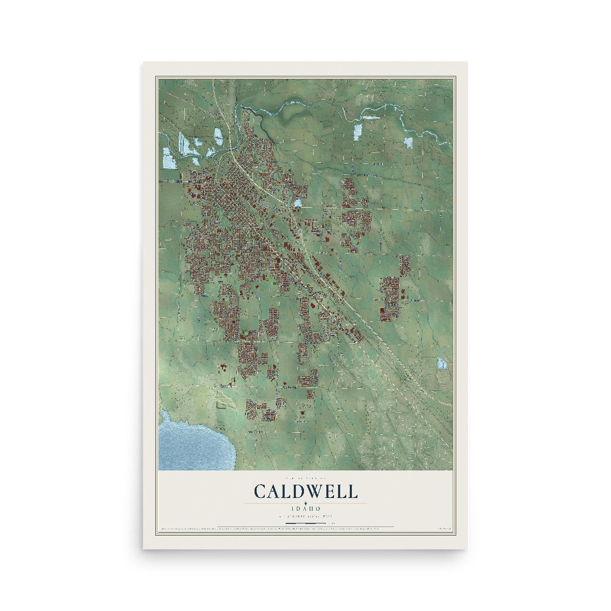 Map of Caldwell, Idaho, 12 x 18 inch unframed archival matte print