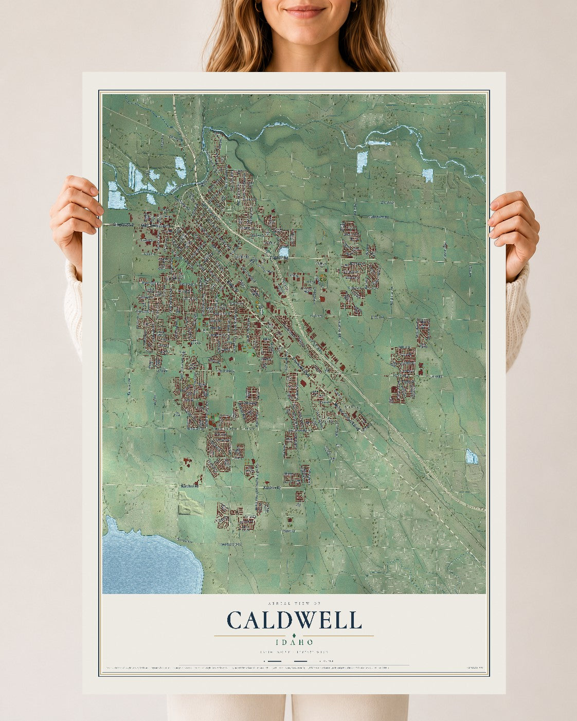 Map of Caldwell, Idaho, 24 x 36 inch unframed archival matte print