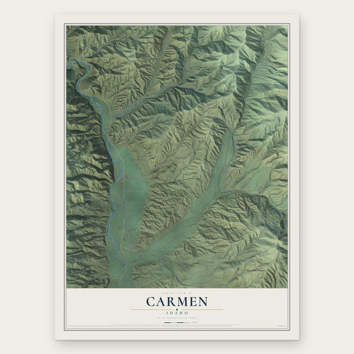 Carmen, Idaho map print, the full design