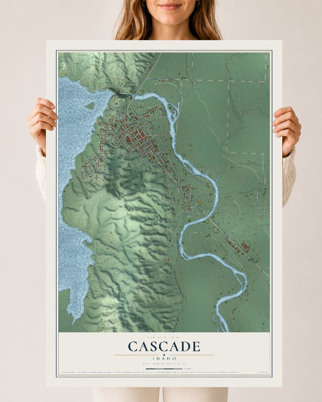Map of Cascade, Idaho, 24 x 36 inch unframed archival matte print