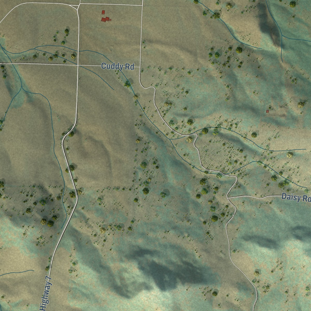 Close-up of the map of Cavendish, Idaho print showing street and building detail