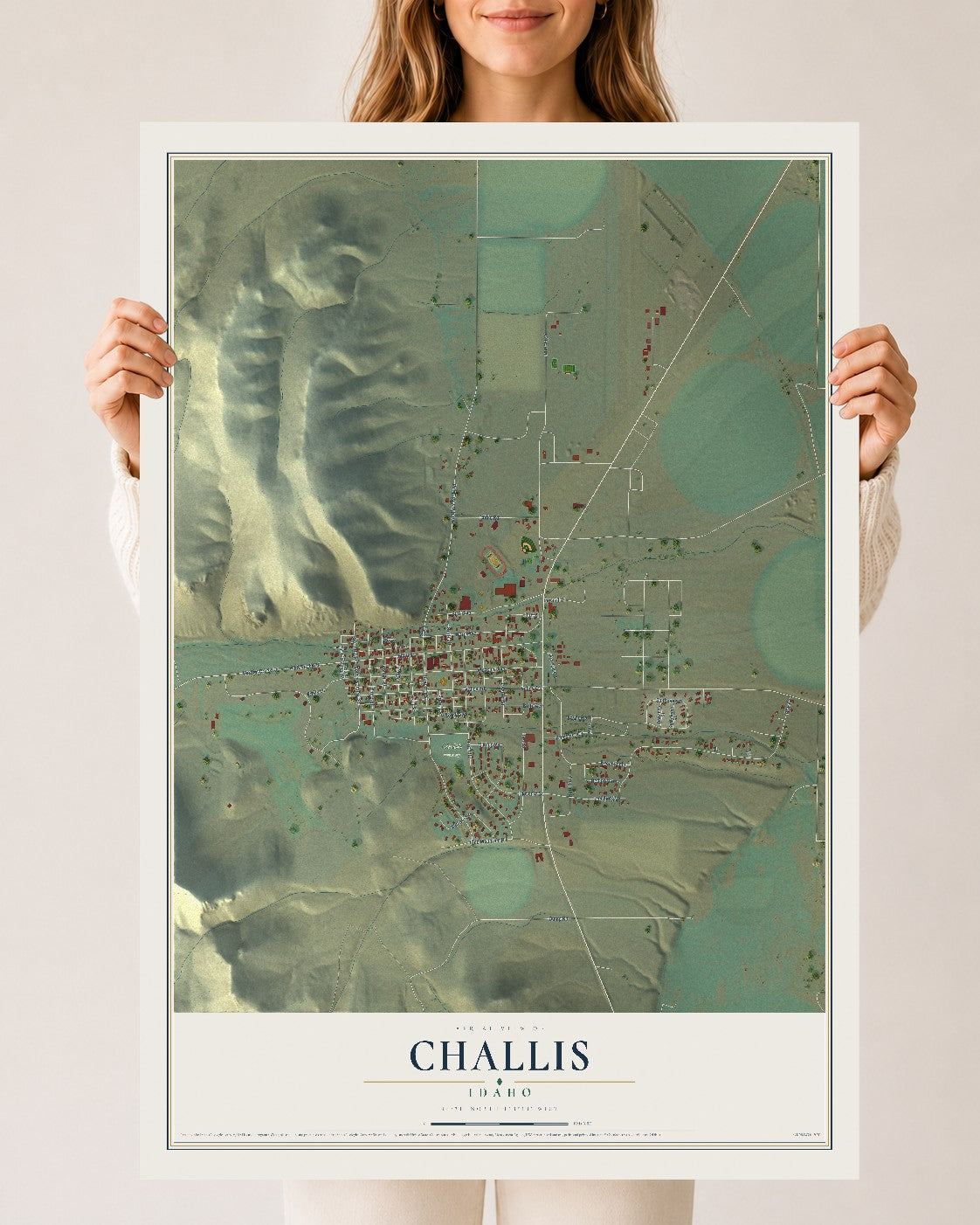 Map of Challis, Idaho, 24 x 36 inch unframed archival matte print
