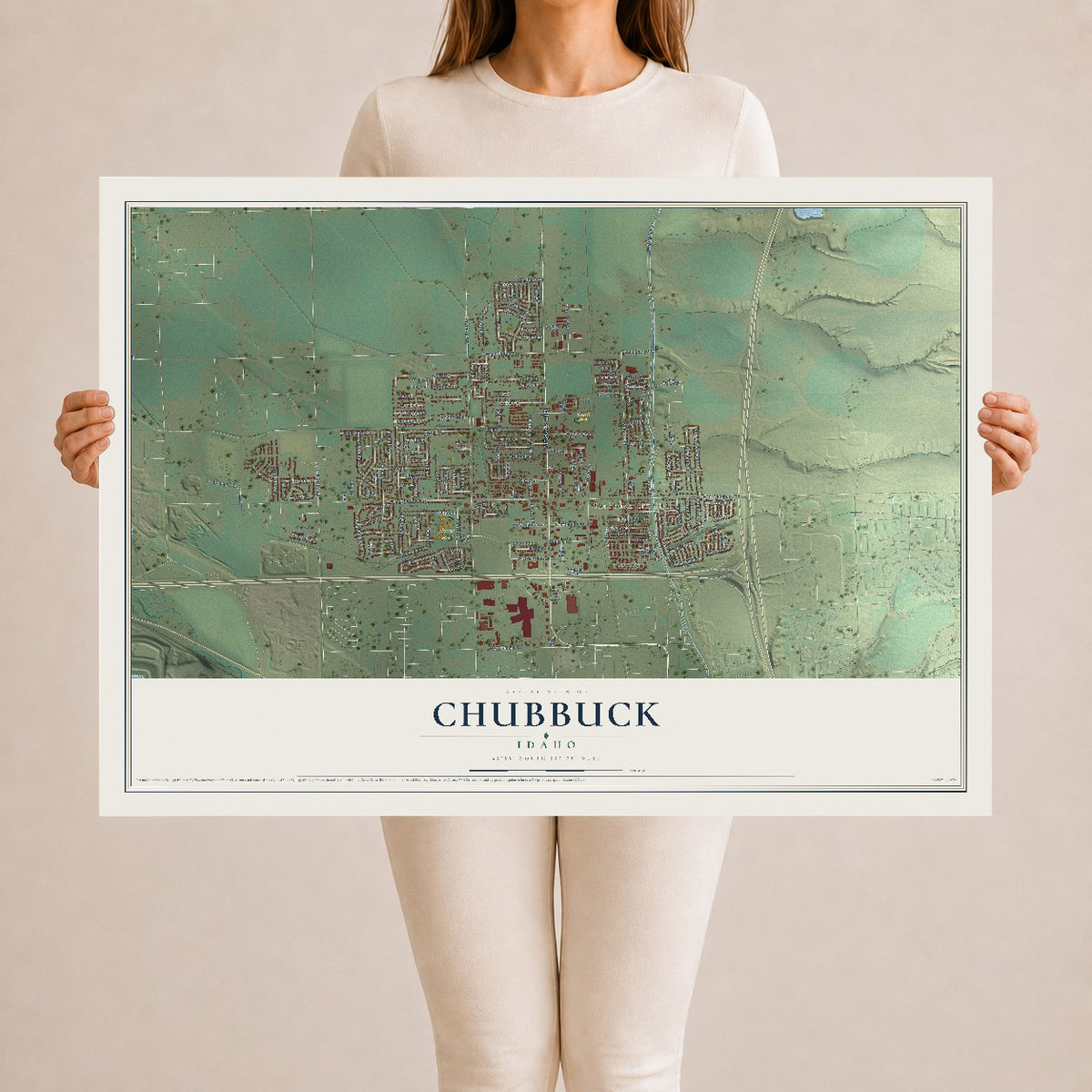Map of Chubbuck, Idaho, 24 x 36 inch unframed archival matte print