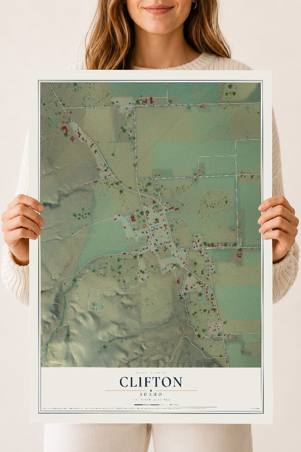 Map of Clifton, Idaho, 18 x 24 inch unframed archival matte print