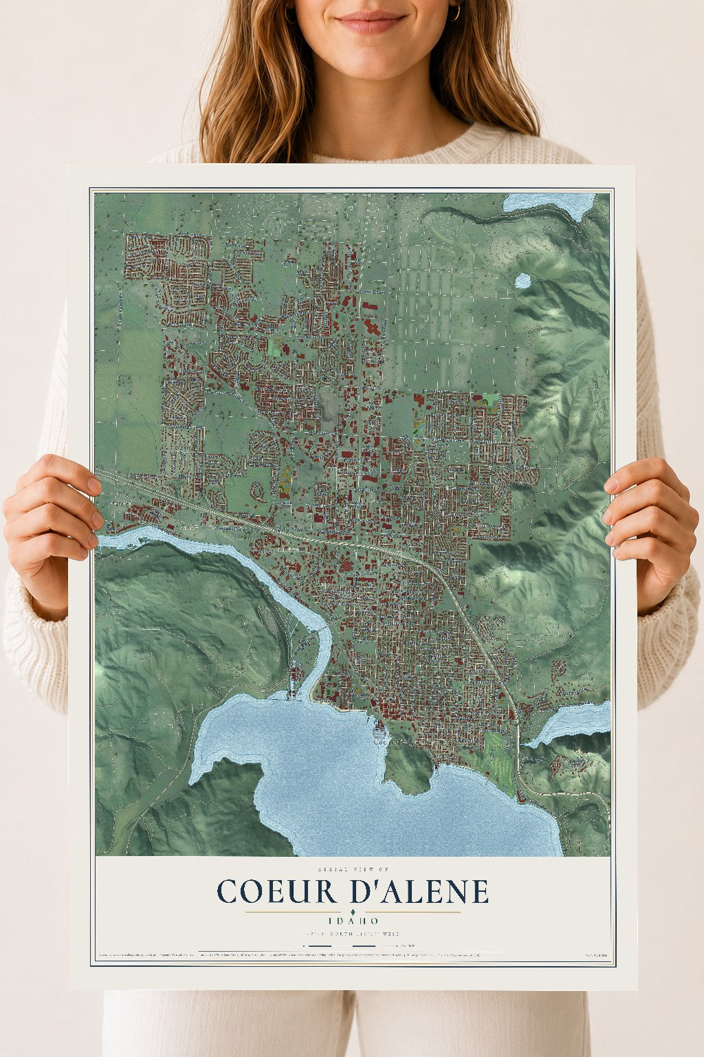 Map of Coeur d'Alene, Idaho, 18 x 24 inch unframed archival matte print