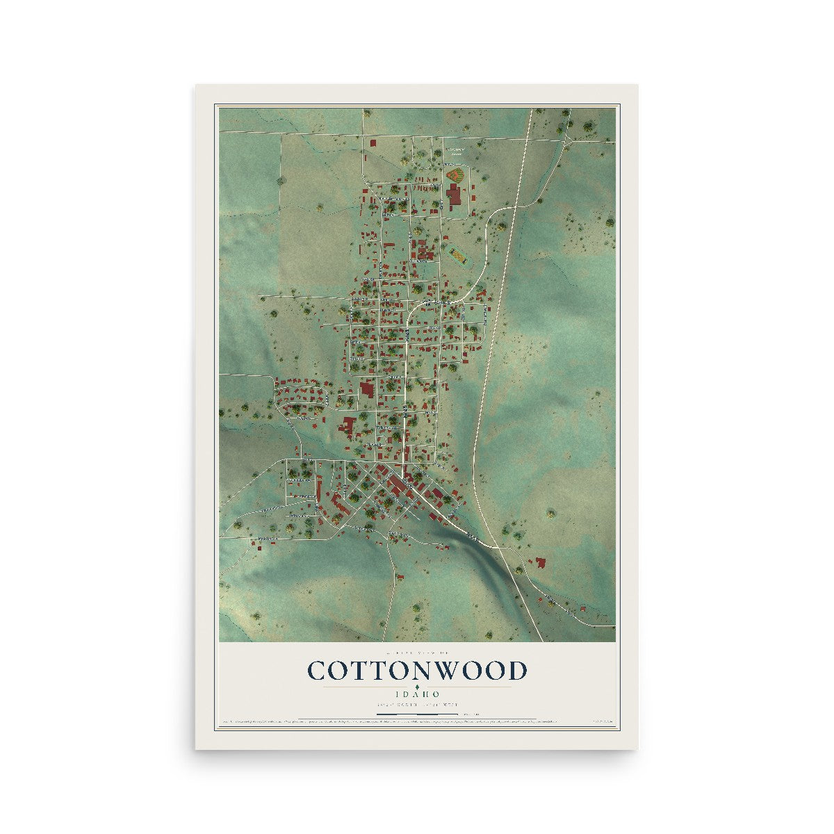 Map of Cottonwood, Idaho, 12 x 18 inch unframed archival matte print