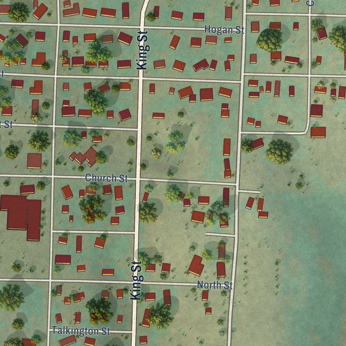Close-up of the map of Cottonwood, Idaho print showing street and building detail