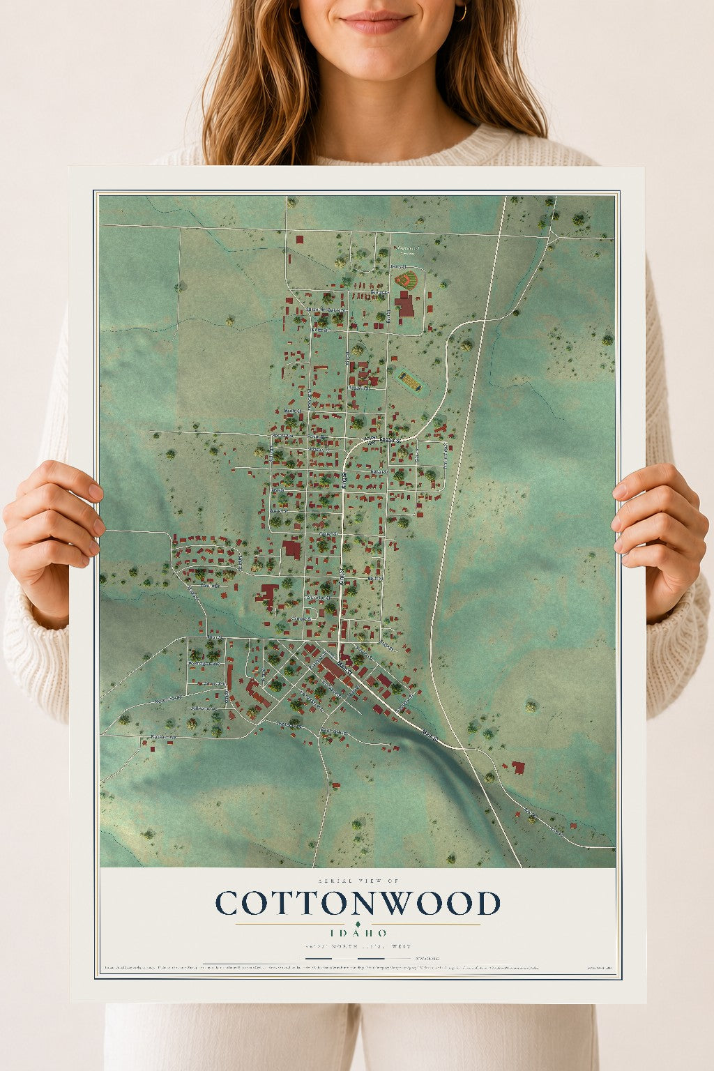 Map of Cottonwood, Idaho, 18 x 24 inch unframed archival matte print