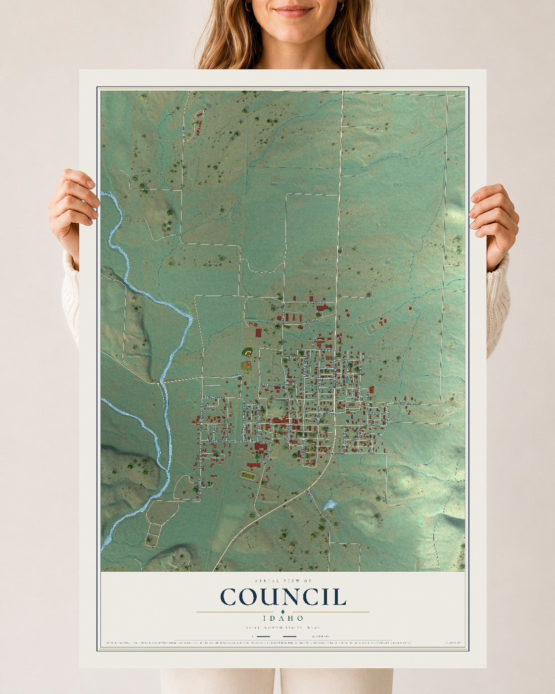 Map of Council, Idaho, 24 x 36 inch unframed archival matte print
