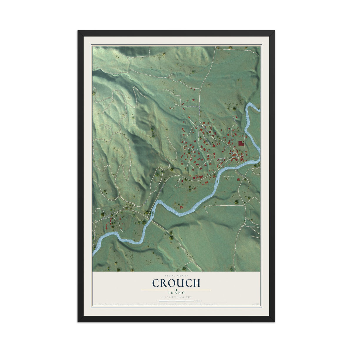 Map of Crouch, Idaho, 12 x 18 inch print in a black wood frame