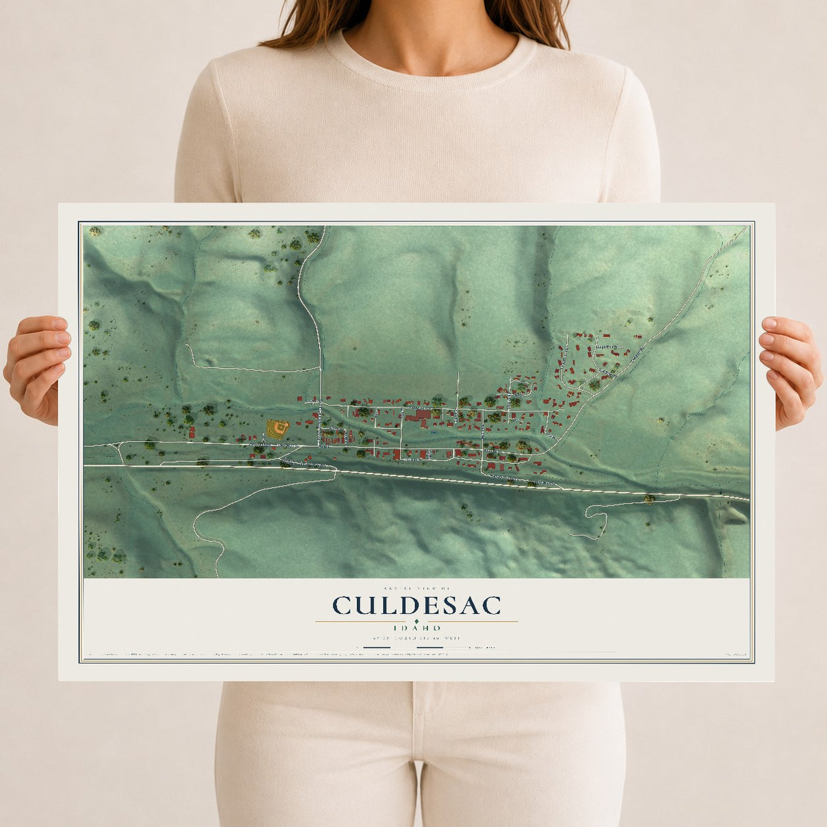 Map of Culdesac, Idaho, 12 x 18 inch unframed archival matte print