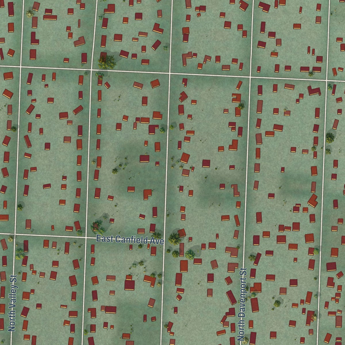 Close-up of the map of Dalton Gardens, Idaho print showing street and building detail
