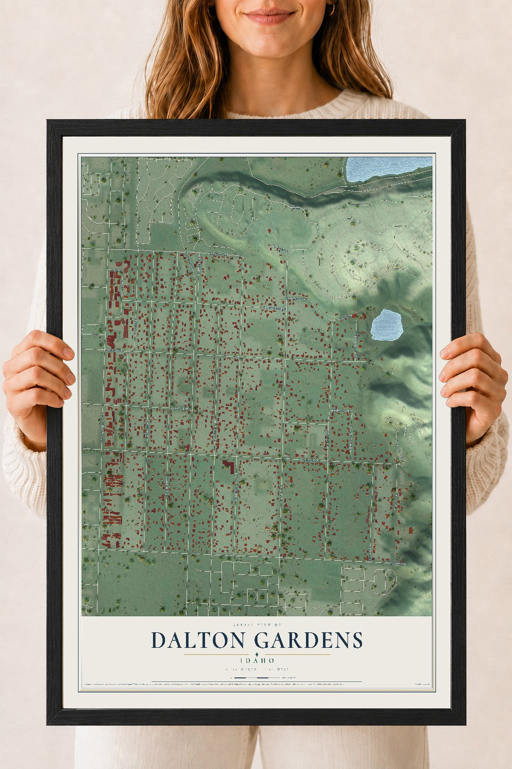 Map of Dalton Gardens, Idaho, 18 x 24 inch print in a black wood frame