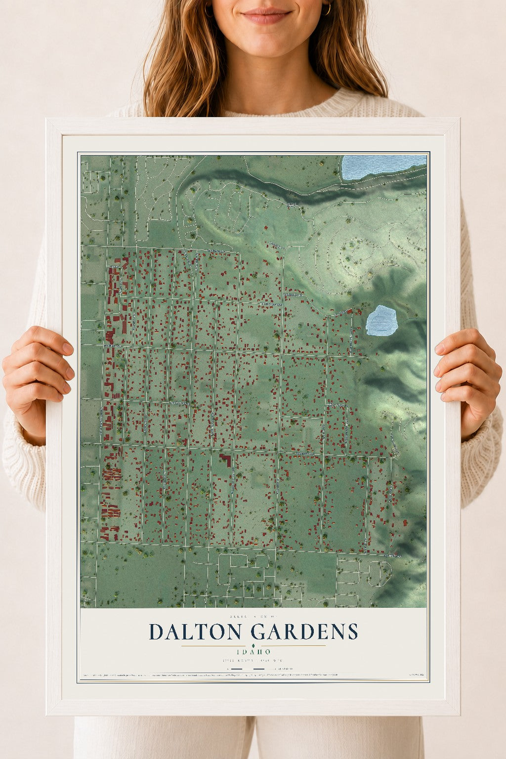 Map of Dalton Gardens, Idaho, 18 x 24 inch print in a white wood frame