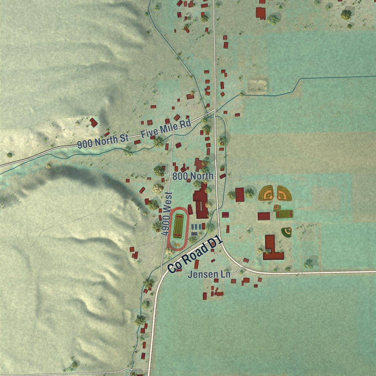 Close-up of the map of Dayton, Idaho print showing street and building detail