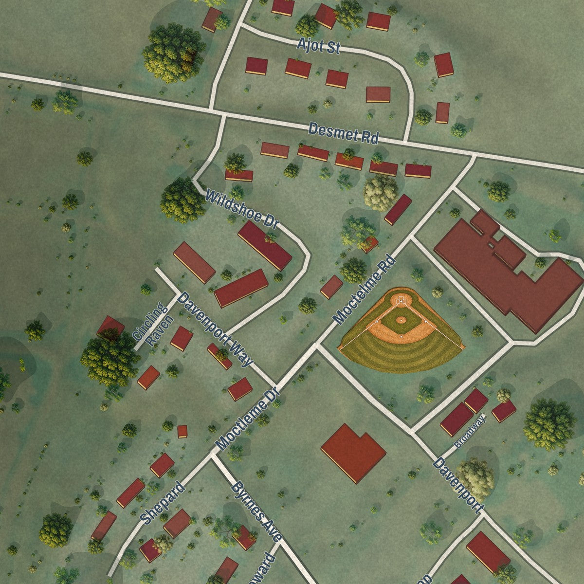 Close-up of the map of De Smet, Idaho print showing street and building detail