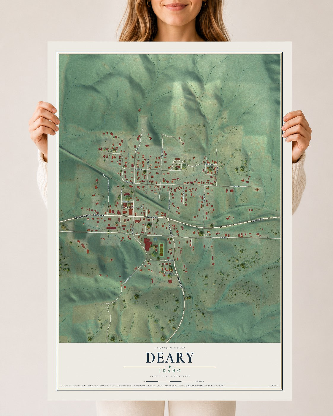Map of Deary, Idaho, 24 x 36 inch unframed archival matte print