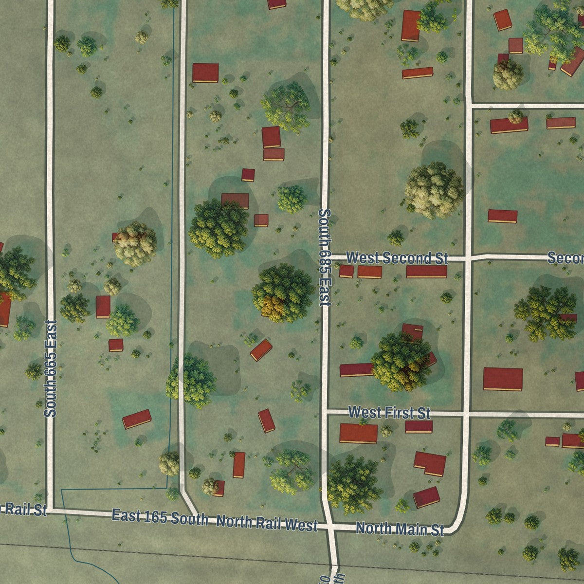 Close-up of the map of Dietrich, Idaho print showing street and building detail