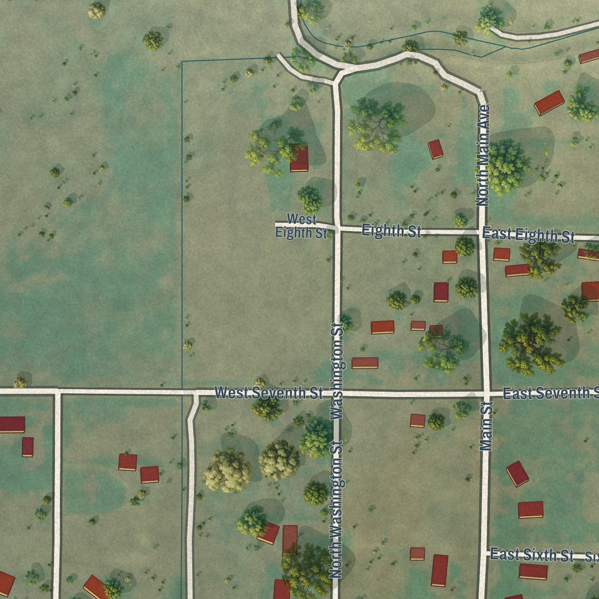 Second close-up of the map of Dietrich, Idaho print showing more streets and buildings
