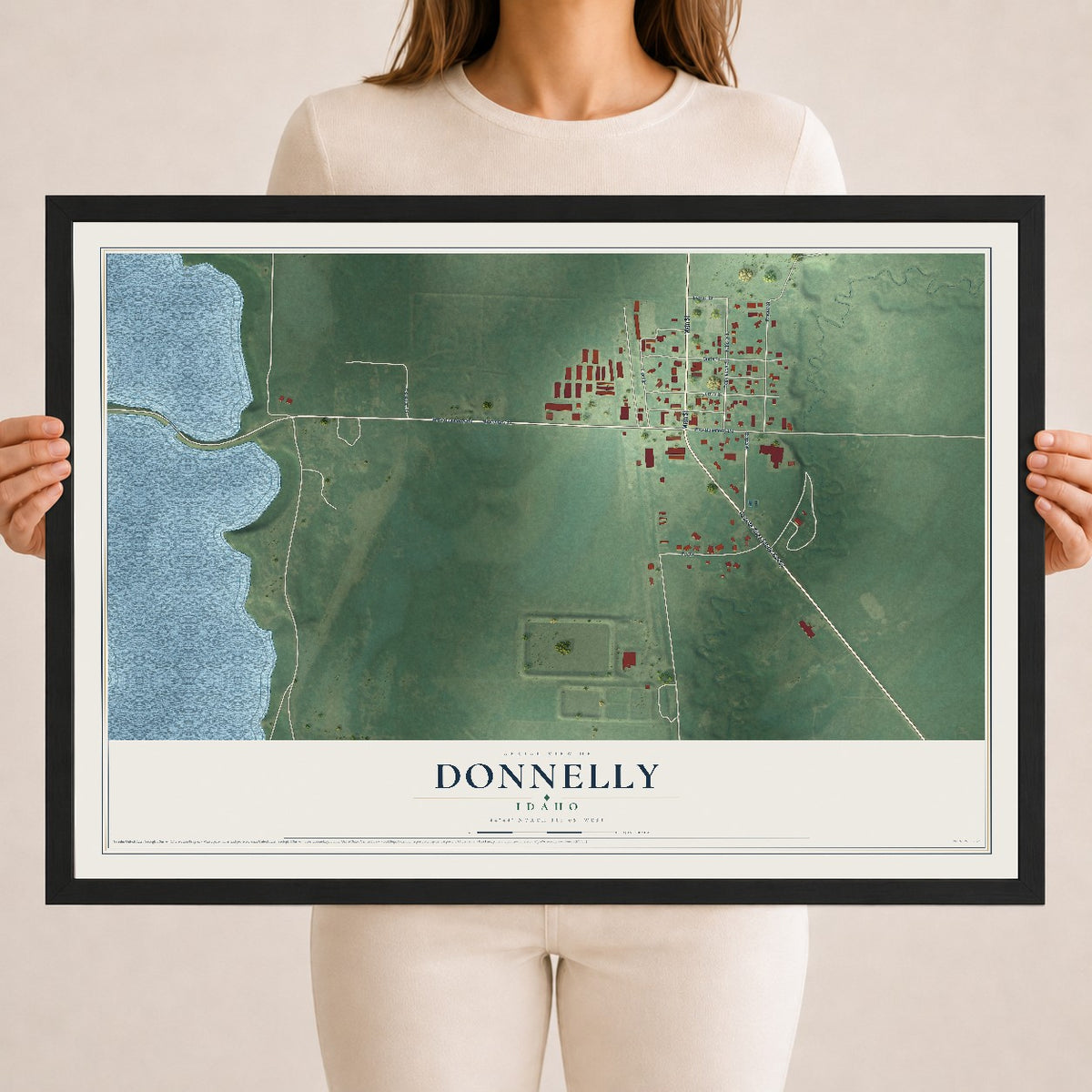 Map of Donnelly, Idaho, 18 x 24 inch print in a black wood frame