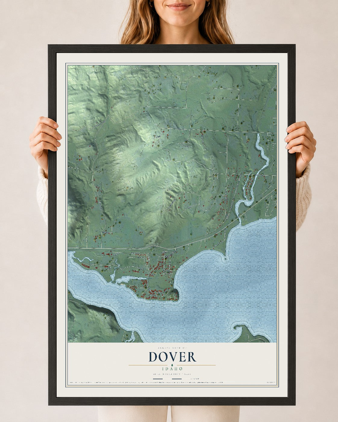 Map of Dover, Idaho, 24 x 36 inch print in a black wood frame