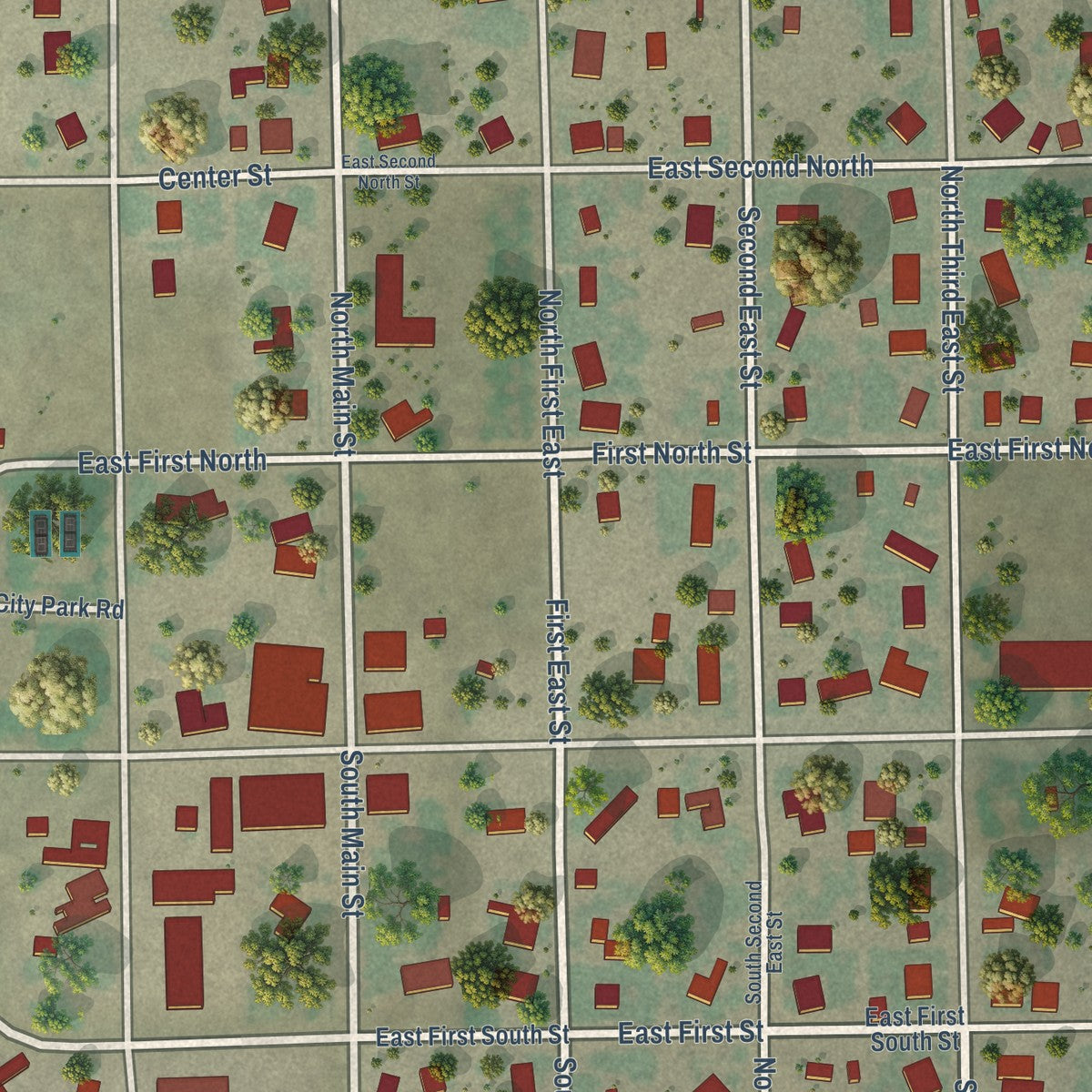 Close-up of the map of Downey, Idaho print showing street and building detail